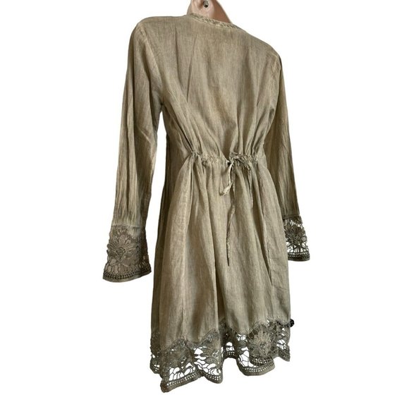 Raga Pintuck Pleat Lace Sleeve Green Shirt Dress Size XS oversized NWT - Picture 6 of 12